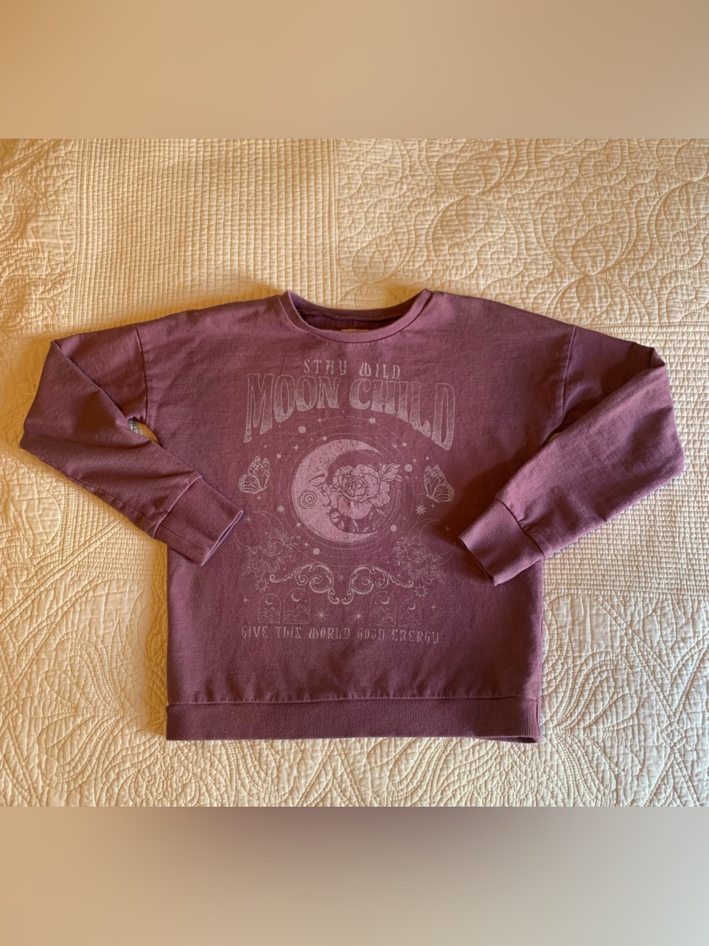 Youth girls Paper Flower brand celestial graphic crewneck sweatshirt